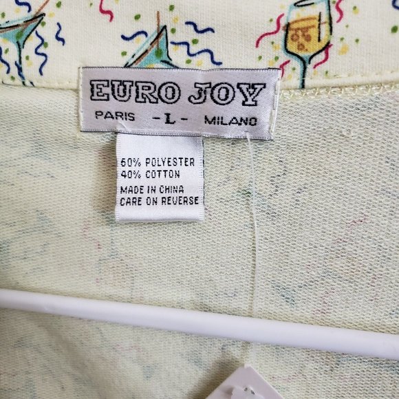 Euro Joy Womens Sweatshirt Jacket Sz Large Yellow Green Martinis Cocktails - Picture 6 of 6